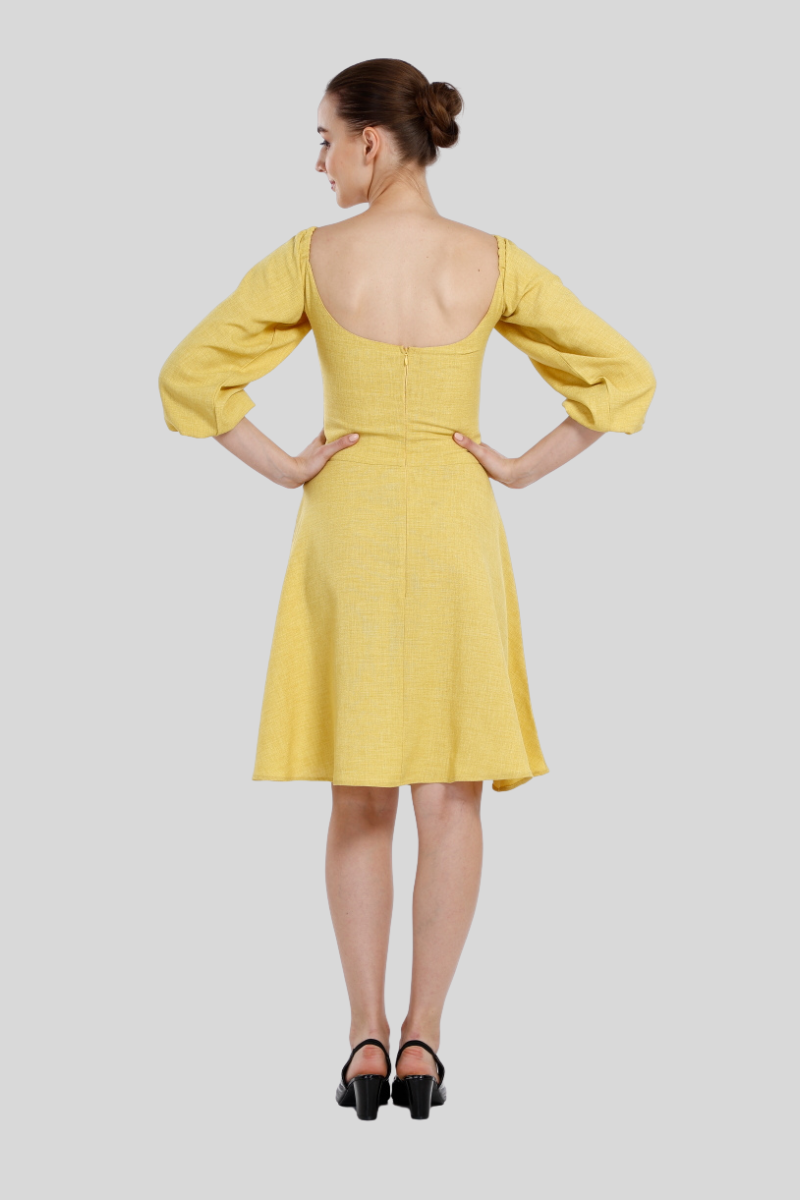 YASHBOSS Women's Imported Poly Blend Self Texture A-Line Dress with Bow Detailing